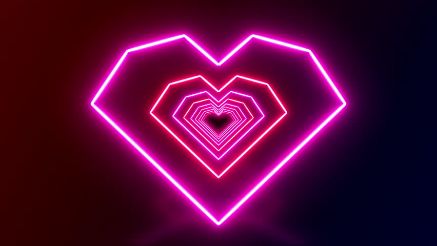 Neon Heart Valentines day Beautiful Abstract Hearts Tunnel with Light Lines Moving Fast. Different Colors Rainbow. Flying Through the Neon Background Futuristic Tunnel. Looped 3d Animation. heart vale Royalty-Free Stock Footage #1099119391