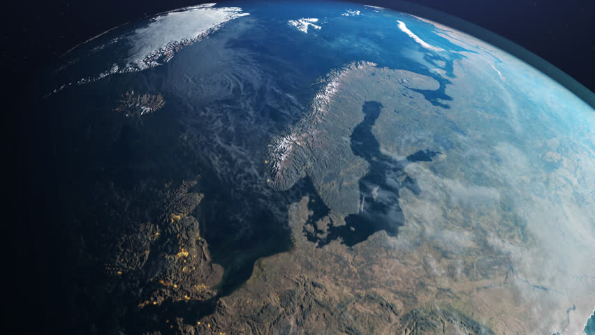 Scandinavia from space - View of planet earth with Norway, Sweden, Denmark and Finland on the map. 3d render animation Royalty-Free Stock Footage #1099129255