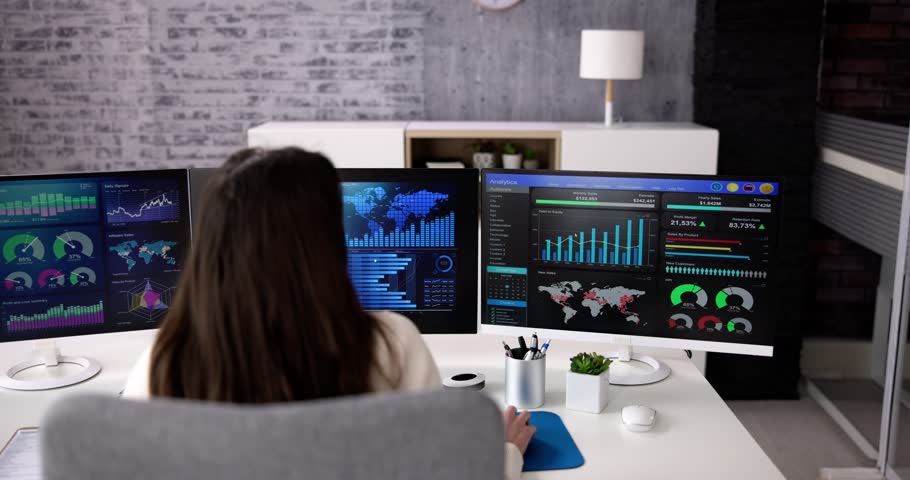 KPI Business Analytics Data Dashboard. Analyst Using Computer | Shutterstock HD Video #1099129413