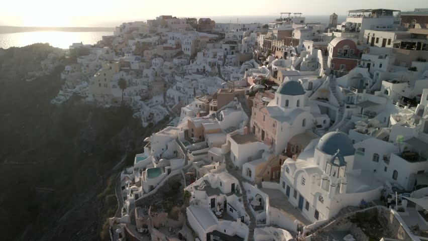 Aerial view of Oia village in Santorini