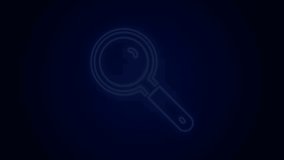 Glowing neon line Magnifying glass icon isolated on black background. Search, focus, zoom, business symbol. 4K Video motion graphic animation.