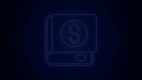 Glowing neon line Financial book icon isolated on black background. 4K Video motion graphic animation.