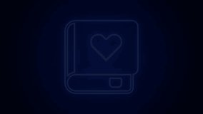 Glowing neon line Romance book icon isolated on black background. 4K Video motion graphic animation.