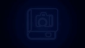 Glowing neon line Photo album gallery icon isolated on black background. 4K Video motion graphic animation.