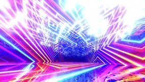 Hologram pattern. Flight through hi-tech technology tunnel with camera shake. Neon light, sci-fi constructions, mysterious 3d objects. Fly through technology cyberspace. 3d almost. 3D Illustration