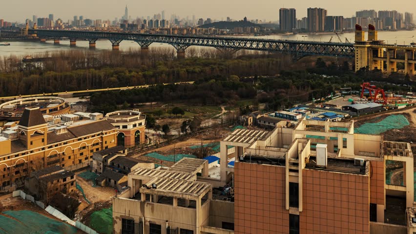 Yangtze River Bridge timelapse view of Nanjing city in Jiangsu, China