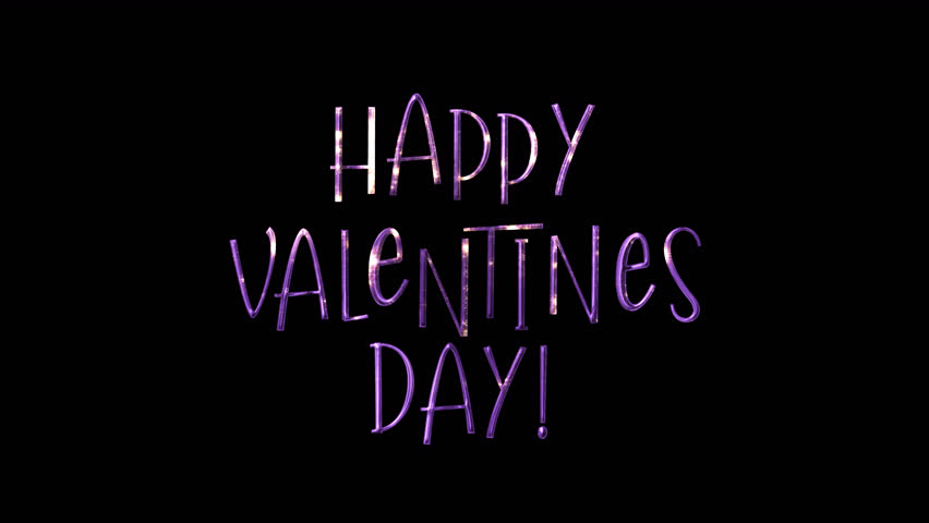 Happy Valentine's Day purple glittering text on blac background.4K 3D isolated QuickTime Alpha Channel ProRes 4444.