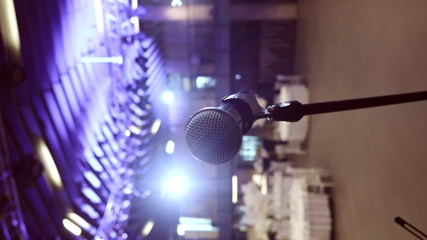 Close-up Microphone Singer On Stage Vertical Video 4k 