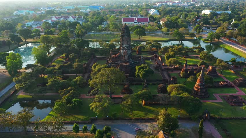 Aerial view of temples in the province of Ayutthaya Ayutthaya Historical Park Thailand
