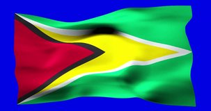 Flag of Guyana realistic waving on green screen. Seamless loop animation with high quality