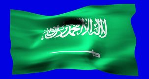 Flag of Saudi Arabia realistic waving on blue screen. Seamless loop animation with high quality