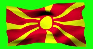 Flag of North Macedonia realistic waving on green screen. Seamless loop animation with high quality