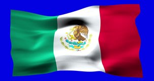 Flag of Mexico realistic waving on blue screen. Seamless loop animation with high quality