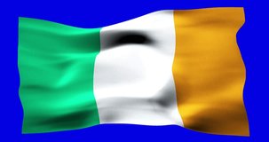 Flag of Ireland realistic waving on blue screen. Seamless loop animation with high quality