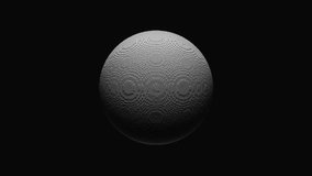 3d render of monochrome black and white abstract art video animation with surreal ball or sphere based on motion small aluminium chrome dust particles in splash as water wave on isolated black back 