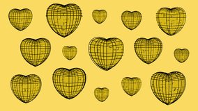 Yellow Hearts in Hand Drawn Style Loop. Great for Valentine's Day Celebration, Wedding, Mother's Day, Marriage, Anniversary. Seamless Loop 4k Video