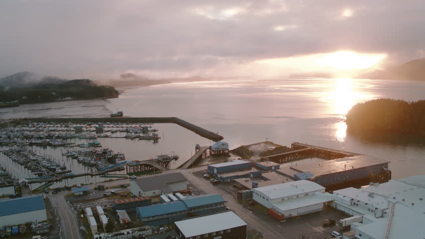 Harbor during sunset in Cordova, Alaska