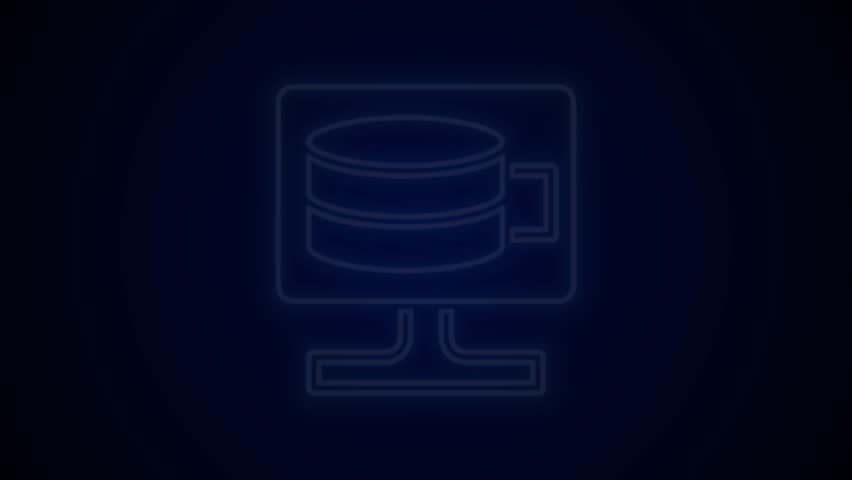 Glowing neon line Cloud database icon isolated on black background. Cloud computing concept. Digital service or app with data transferring. 4K Video motion graphic animation.
