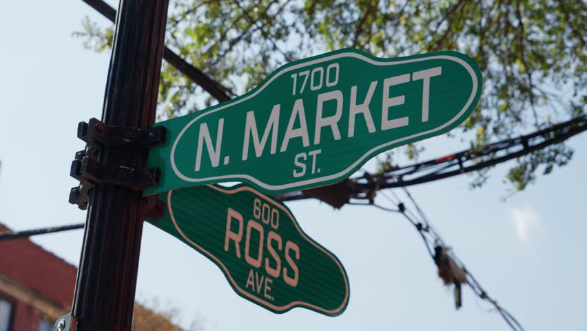 Street signs Market and Ross in Dallas Downtown - travel photography
