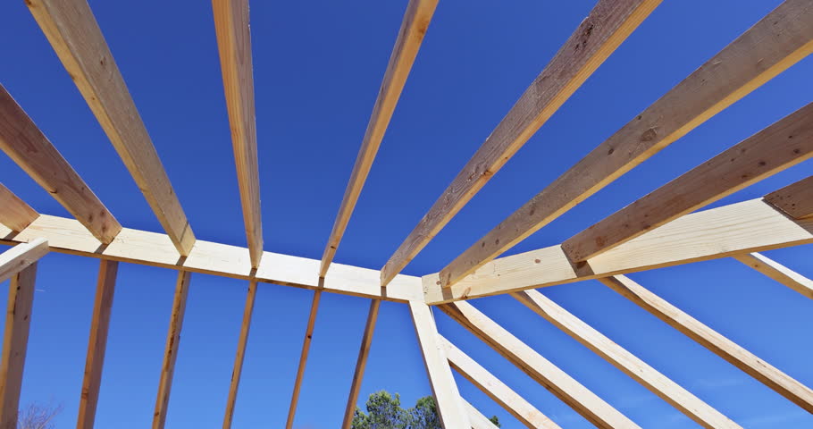 Construction details roof from details wooden frame at construction site of new house Royalty-Free Stock Footage #1099188365