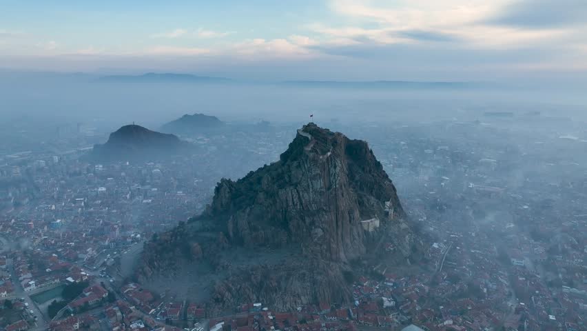 Karahisar castle in the fog, Afyonkarahisar, Turkey
