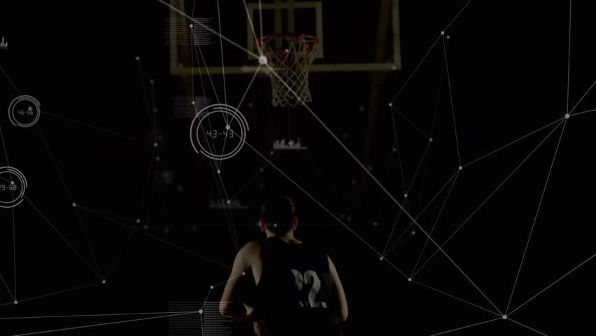 Animation of data processing over male basketball player. Global sports, fitness, computing and data processing concept digitally generated video. - Powered by Shutterstock - Get 15% off with code: PIKWIZARD15