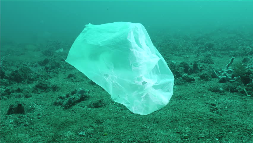 Close-up of a white plastic bag floating on the bottom of the sea. Plastic pollution in the oceans. | Shutterstock HD Video #1099191761