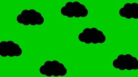 Animated black clouds fly from left to right. Looped video. Natural background. Vector illustration isolated on green background.