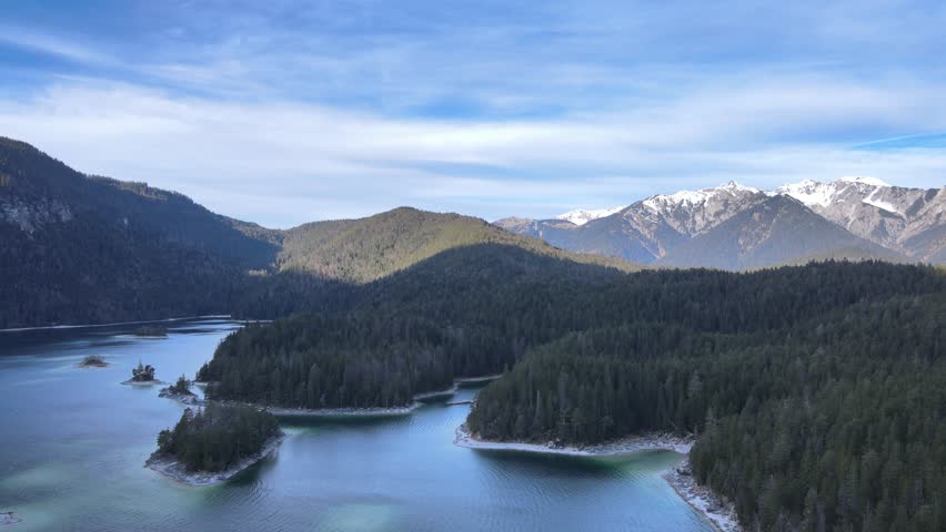 Aerial view of Eibsee lake in winter, Germany, 4K | Shutterstock HD Video #1099192475