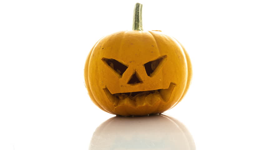 Jack mask on white background rotting in time lapse, rotting pumpkin, mold germination in pumpkin 4k video | Shutterstock HD Video #1099193121