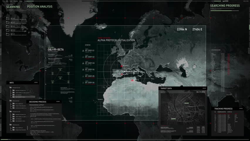 Black And White Global Map. Modern User Interface. Firmware Upgrade. Using Position Map Analysis. Search request. Barcelona Scanning. Black site data. Finding The Information on The Screen. | Shutterstock HD Video #1099196605