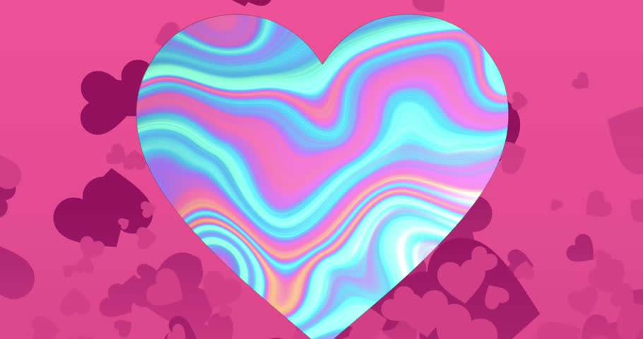 Animation of hearts over moving colourful background. Abstract background and pattern concept digitally generated video.