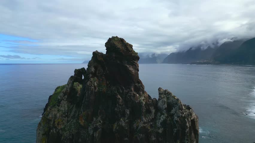 Cliffs and waves in Madeira Portugal drone video | Shutterstock HD Video #1099202365