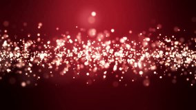 Video animation of light particle bokeh over dark red background - abstract background - seamless loop - christmas and vacation concept
