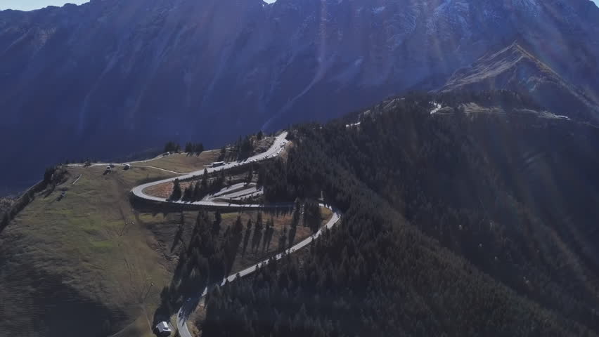 Aerial view of Rossfeld Panorama road, Berchtesgadener Land, Bavaria, Germany. 2.5x speeded up from 24 fps.