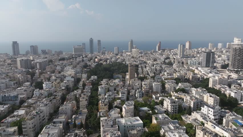 Tel Aviv urban city skyline and sea. aerial view. Royalty-Free Stock Footage #1099204833