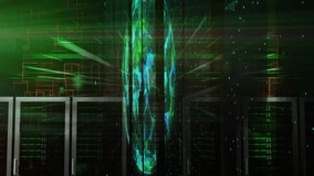 Animation of data processing and globe over server room. Global business and digital interface concept digitally generated video. - Powered by Shutterstock - Get 15% off with code: PIKWIZARD15