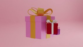 3D animation gift boxes with ribbons and hearts motion on pink background for copy space or cyberspace. For valentine’s festival and other celebrations.