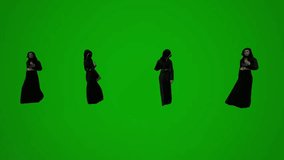 3d group of different muslim american and african women on green screen background shopping and traveling with friends and walking on the street in chroma