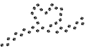 Loop animation of the black silhouette of the footprints of a dog.  Cartoon funny wolf print along the path. Trajectories that follow the path of movement. Animation of dog paw prints on a white backg - Powered by Shutterstock - Get 15% off with code: PIKWIZARD15