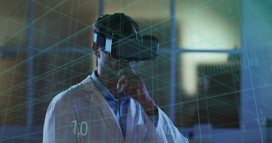 Animation of data processing over man using vr headset. Global online security, business, finance, computing and data processing concept digitally generated video. | Shutterstock HD Video #1099209339
