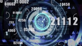 Animation of data processing over clock and scope. Global online security, business, finance, computing and data processing concept digitally generated video. - Powered by Shutterstock - Get 15% off with code: PIKWIZARD15