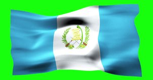 Flag of Guatemala realistic waving on green screen. Seamless loop animation with high quality