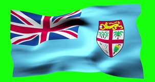Flag of Fiji realistic waving on green screen. Seamless loop animation with high quality