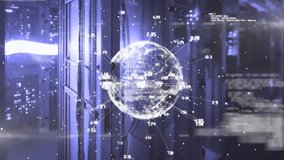 Animation of data processing and globe over server room. Global technology, computing and digital interface concept digitally generated video. - Powered by Shutterstock - Get 15% off with code: PIKWIZARD15