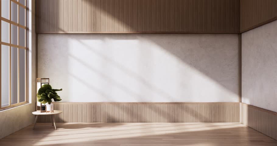 Japaneseroom,Muji style, Empty wooden room,Cleaning japandi room interior, 3D rendering Royalty-Free Stock Footage #1099216011