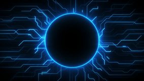 Digital Data moving on Circuit Board and CPU loop backgrounds. Computer Processing and organizing data. Abstract high tech Artificial intelligence (AI), data mining, neon glow circle place for text  - Powered by Shutterstock - Get 15% off with code: PIKWIZARD15