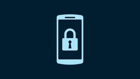 White Smartphone with closed padlock icon isolated on blue background. Phone with lock. Mobile security, safety, protection concept. 4K Video motion graphic animation. - Powered by Shutterstock - Get 15% off with code: PIKWIZARD15