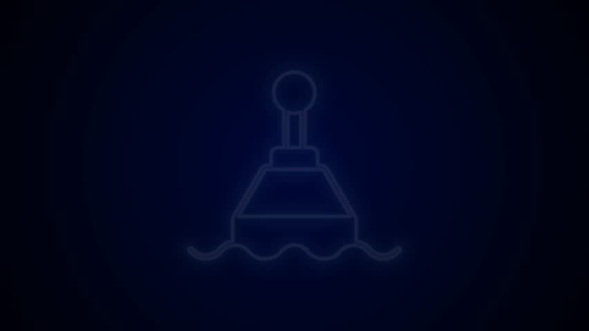 Glowing neon line Floating buoy on the sea icon isolated on black background. 4K Video motion graphic animation.
