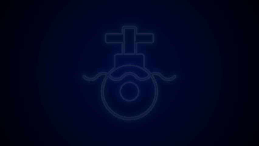 Glowing neon line Submarine icon isolated on black background. Military ship. 4K Video motion graphic animation.